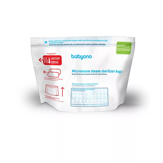BabyOno Mikrohullámú Sterilizáló Zacskók 5db - Gyors és Higiénikus Sterilizálás Otthon vagy Utazás Közben