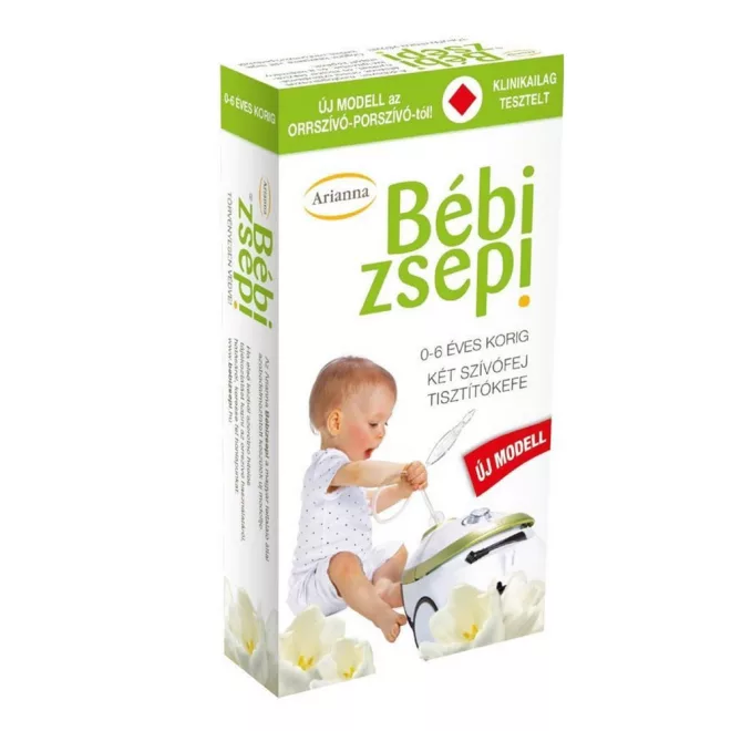 Arianna Bébizsepi Orrszívó-Porszívó 0-6 Éves Korig - 2 Szívófejjel és Tisztítókefével, Klinikailag Tesztelt, Könnyen Tisztítható