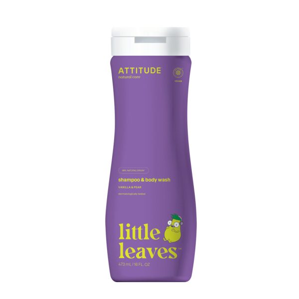 Attitude Little Leaves 2 az 1-ben Gyermek Szappan és Sampon - Vanília és Körte Illattal, Természetes Ápolás 473ml
