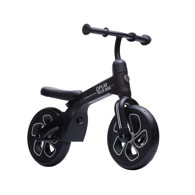 QPlay Tech Futóbicikli Black - 2-4 Éves Gyermekeknek, 30kg-ig - Állítható Ülés és Kormány, Könnyű EVA Kerekek