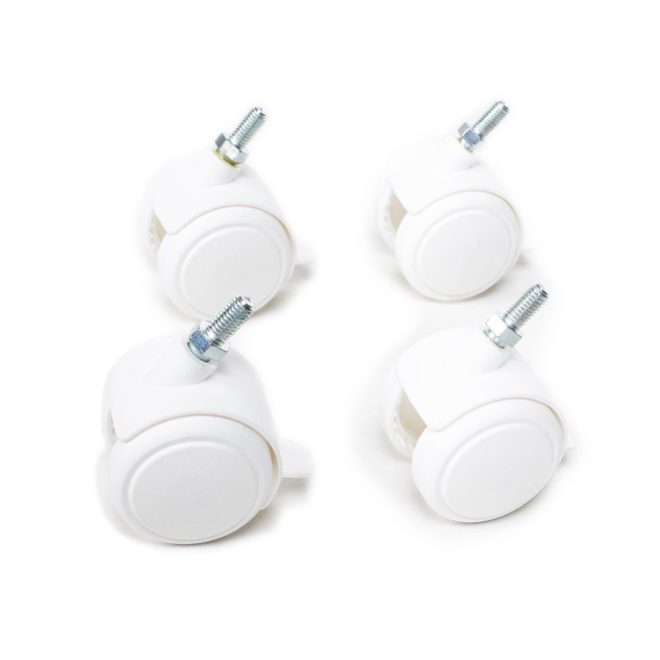 Mimiko Kiságy Kerekek Biztosítóval Fehér - Tartós, Könnyen Rögzíthető és Fékezhető Görgők Fa Kiságyakhoz