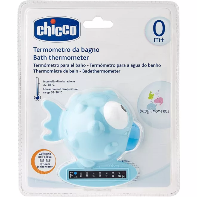 Chicco Fürdővíz Hőmérő Halacska - Világoskék, Biztonságos Víz-Hőmérséklet Mérő Baba Fürdetéshez