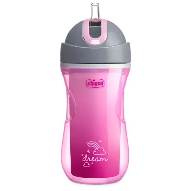 Chicco Rózsaszín Sport Termo Bögre Szívószállal 266ml 14 Hónapos Kortól - Praktikus Itatás Aktív Napokra