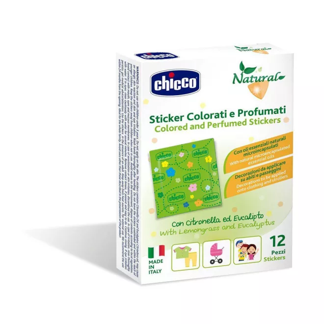 Chicco Színes Illatosított Rovarriasztó Matrica 12db - Praktikus Védelem Babakocsira, Táskára és Utazáshoz