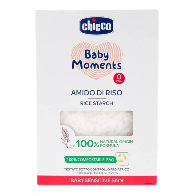 Chicco Baby Moments Sensitive Rizskeményítő Fürdőadalék 250g - 100% Bio, Nyugtató Hatású Fürdőkiegészítő Babáknak