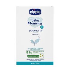   Chicco Baby Moments Szilárd Kézi Szappan Növényi Glicerinnel 100g - 81% Természetes Összetevőkkel, Gyengéd Tisztítás Babáknak és Családnak
