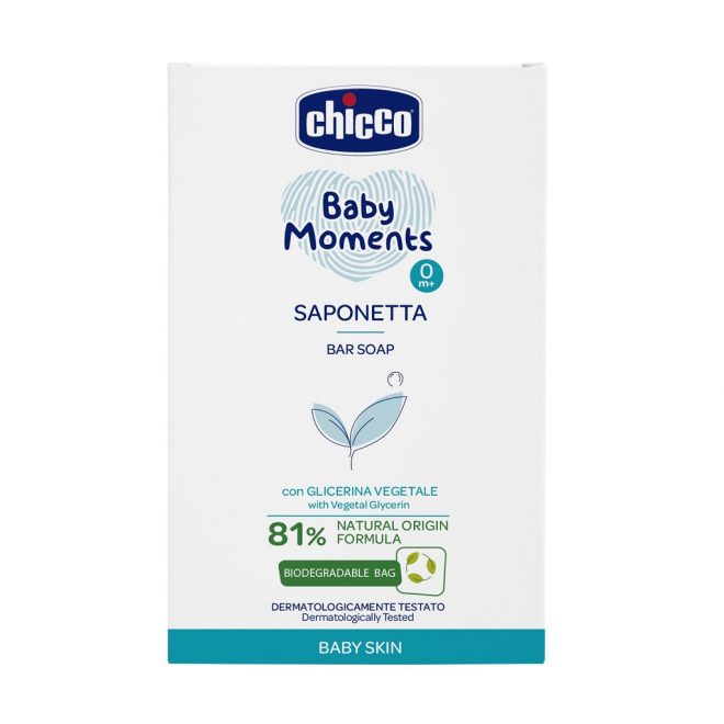 Chicco Baby Moments Szilárd Kézi Szappan Növényi Glicerinnel 100g - 81% Természetes Összetevőkkel, Gyengéd Tisztítás Babáknak és Családnak