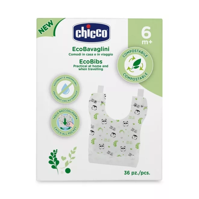 Chicco Egyszer Használatos Komposztálható Előke 36db - Higiénikus Étkezési Védelem Utazáshoz és Vendégséghez