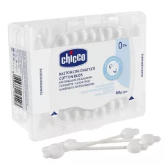   Chicco Anatómiai Vattapálcikák 100% Pamut 60db - Biztonságos Babaápoláshoz 100% Pamut Kialakítással