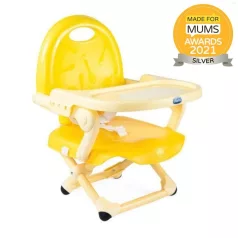   Chicco Pocket Snack Hordozható Ülésmagasító Saffron - Kompakt, Állítható Magasságú és Könnyen Tisztítható Székmagasító Etetéshez és Utazáshoz