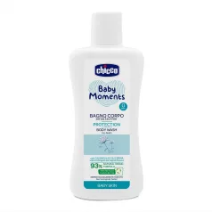   Chicco Baby Moments Protection Testápoló Sampon 200ml - 93% Természetes Összetevőkkel, Gyengéd Tisztítás Érzékeny Bababőrre, Újszülött Kortól