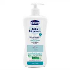   Chicco Baby Moments Protection Testápoló Sampon Adagolóval 500ml - 93% Természetes Összetevőkkel, Gyengéd Tisztítás Érzékeny Bababőrre, Újszülött Kortól