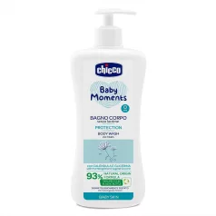   Chicco Baby Moments Protection Testápoló Sampon Adagolóval 750ml - 93% Természetes Összetevőkkel, Gyengéd Tisztítás Érzékeny Bababőrre, Újszülött Kortól