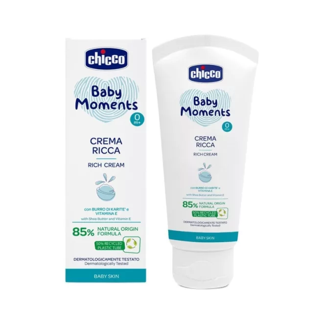 Chicco Baby Moments Tápláló Krém 100ml - 85% Természetes Összetevőkkel, Újszülött Kortól, Intenzív Bőrápolás Babáknak