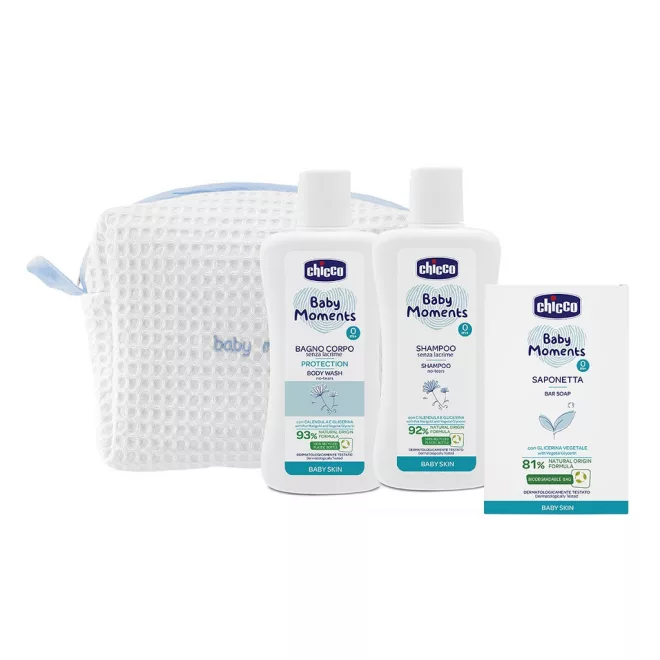 Chicco Baby Moments Kozmetikai Táska Cipzárral - Kék Babaápoló Készlet Praktikus Utazótokban