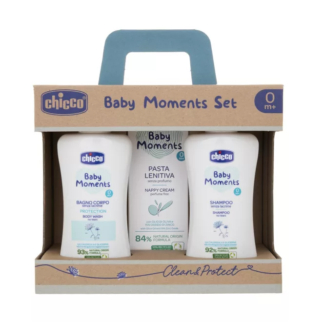 Chicco Baby Moments Ajándék Kozmetikai Szett Újszülötteknek Újszülött Kortól - Gyengéd Babakozmetikumok Praktikus Ajándékcsomagban