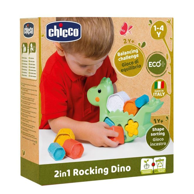 Chicco 2 az 1-ben Behelyezhető Formabedobó Játék Dino Eco+ - Fejlesztő Öko Bébijáték 12 Hónapos Kortól