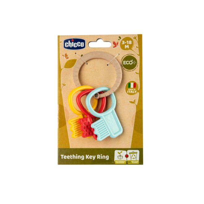 Chicco Eco+ Kulcsok Rágóka 3 hó+ - Környezetbarát Fogzáskönnyítő Rágóka Babáknak, Könnyen Megfogható Kulcskarika Formában