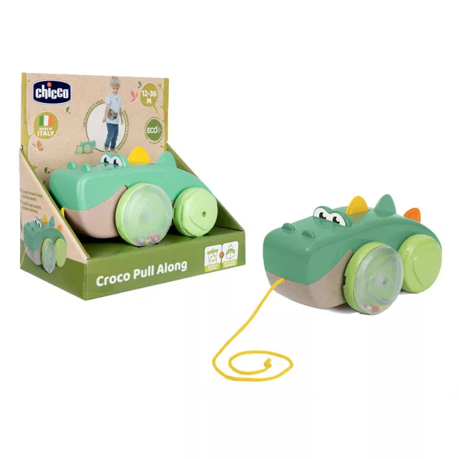 Chicco Eco+ Húzós Játék Krokodil 12 Hónapos Kortól - Környezetbarát Fejlesztő Fa Hatású Babajáték