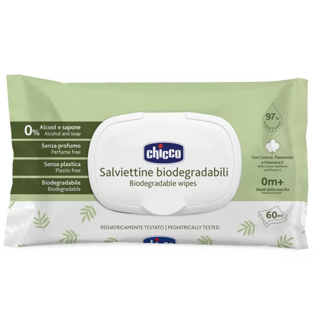 Chicco Gyermek Nedves Törlőkendő Műanyagmentes 60db - Kíméletes Tisztítás Érzékeny Bőrre, Mindennapi Használatra