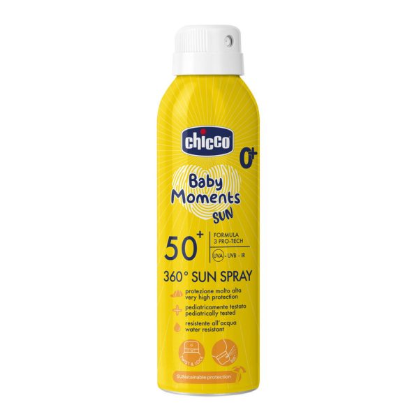 Chicco Gyermek Napozó Spray 360° SPF50+ 150ml - Vízálló, Hypoallergén Védelem az Érzékeny Bőrhöz