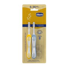   Chicco Gyermek Fogkefe Készlet Indigo-Mustard 6-36 Hónapos Korosztály 2db - Gyengéd Mindennapi Fogápoláshoz