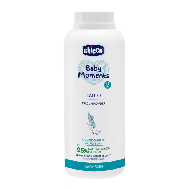 Chicco Baby Moments Gyermekhintőpor Rizskeményítővel 150g - 95% Természetes Összetevőkkel, Gyengéd Bőrápolás Babáknak