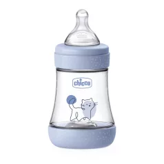   Chicco Perfect5 Blue Antikólikus Cumisüveg 150ml Lassú Folyású Cumival, Újszülött Kortól