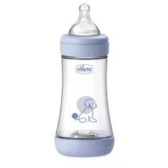   Chicco Perfect5 Blue Antikólikus Cumisüveg 240ml Közepes Folyású Cumival, 2 Hónapos Kortól