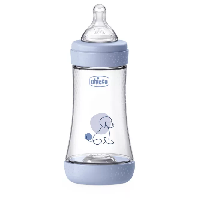 Chicco Perfect5 Blue Antikólikus Cumisüveg 240ml Közepes Folyású Cumival, 2 Hónapos Kortól