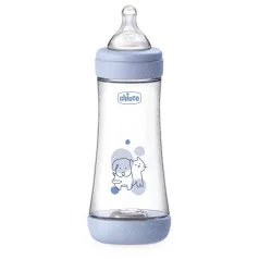   Chicco Perfect5 Blue Antikólikus Cumisüveg 300ml Gyors Folyású Cumival, 4 Hónapos Kortól