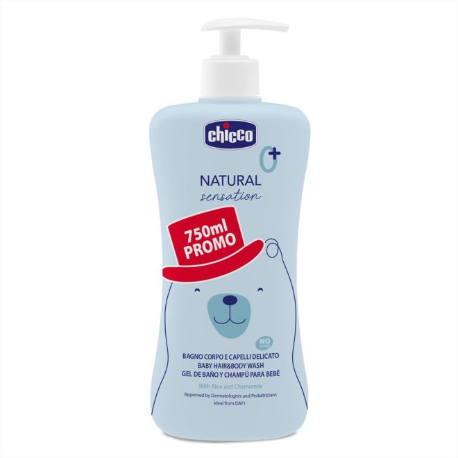 Chicco Sampon Hajra és Testre Natural Sensation Aloe Verával és Kamillával 750ml Újszülött Kortól - Kíméletes Tisztítás az Érzékeny Bőrre