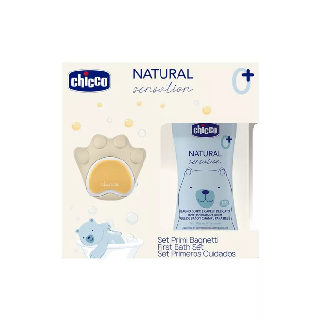 Chicco Natural Sensation Ajándék Kozmetikai Készlet Szilikon Mosószivacs Tappancs Formával - Gyengéd Babaápoláshoz Érzékeny Bőrre Ajánlott