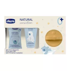   Chicco Natural Sensation Ajándék Kozmetikai Készlet + Szilikon Mosószivacs Mackó - Gyengéd Babaápoláshoz Érzékeny Bőrre Ajánlott