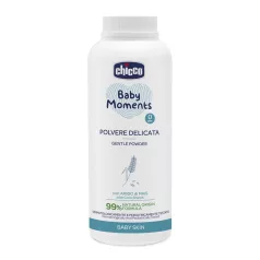   Chicco Baby Moments Babapúder Kaolinnal és Kukoricakeményítővel 130g, Talkummentes Bőrápoláshoz