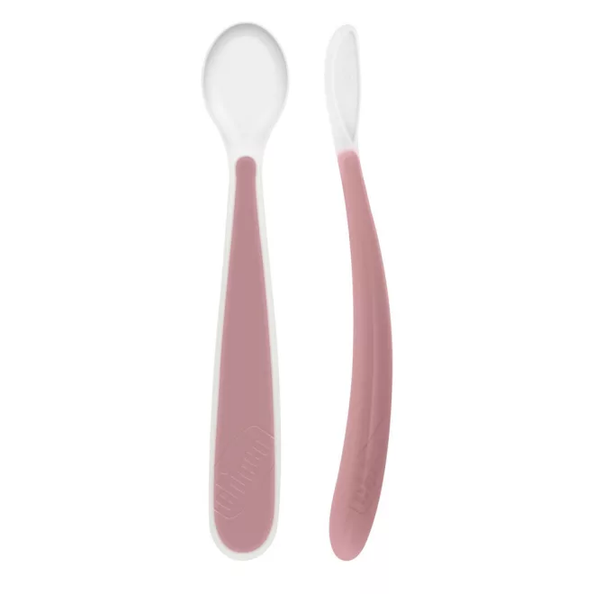 Chicco Szilikon Baba Kanál Soft pink 2db, 6 Hónapos Kortól, Puha Kialakítással