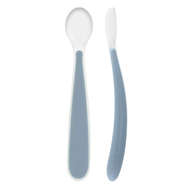 Chicco Szilikon Kanál Soft Blue 2db, 6 Hónapos Kortól – Puha Szilikonból, Önálló Étkezés Tanulásához