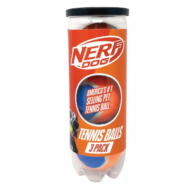 Nerf Dog Kutyajáték 3 Db Teniszlabda Sípoló Nélkül Nyomásálló Dobozban 6,5 Cm – Aktív Játékhoz és Lefárasztáshoz