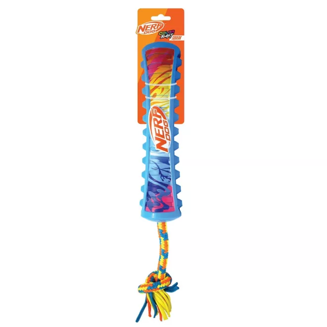 Nerf Dog Kutyajáték Sípoló Húzó Színes Fogantyúval és Textil Kötéllel 29 Cm – Aktív Játékhoz és Lefárasztáshoz