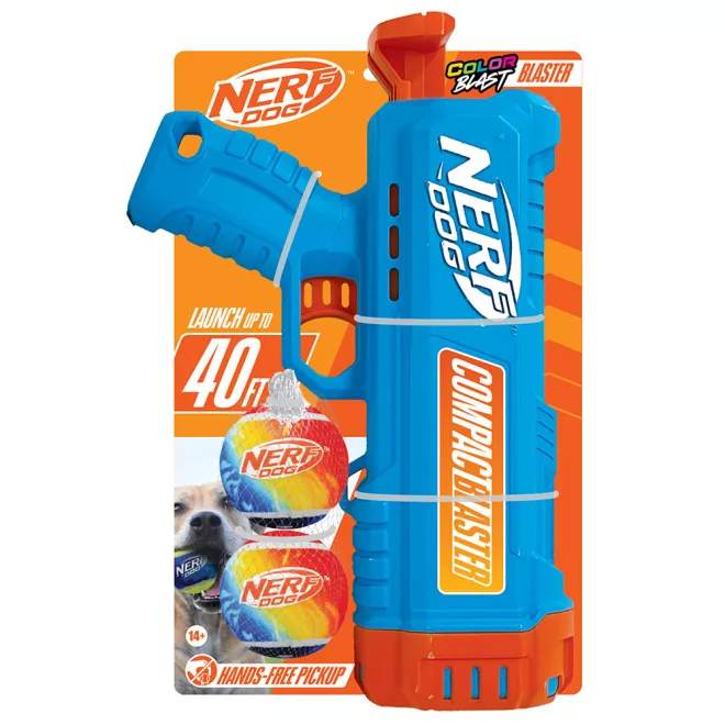 Nerf Dog Ajándék Szett – 30 Cm Kompakt Blaster és 2 Db Sípolás Nélküli Teniszlabda – Praktikus Választás Mindennapi Használatra