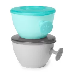   Skip Hop Easy Grab Tányér Szett Fedővel Grey & Teal 2x240ml - BPA-mentes, Csúszásmentes Etetőtányér 3 Hónapos Kortól