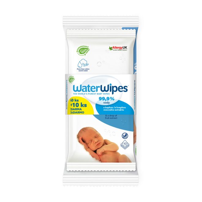 WaterWipes Biodegradable Babatörlőkendő Alap Csomag 60db + 10db Ajándék Törlőkendő