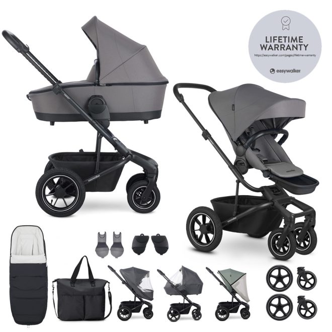 EasyWalker Harvey5 Kombinált Babakocsi xxL AIR Pebble Grey - Felfújható Kerekek, Kiemelkedő Kényelem