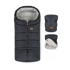   Petite & Mars Jibot 3in1 Téli Szett Jasie Charcoal Grey Bundazsák Kézmelegítő és Kesztyű Babakocsira