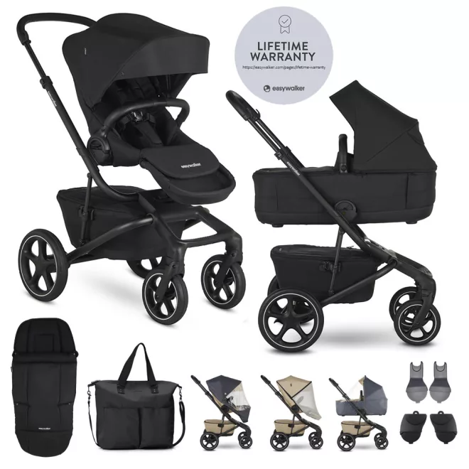 EasyWalker Jimmey Kombinált Babakocsi xxL RWS Pepper Black - Prémium Rugózás, Maximális Kényelem