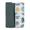 Petite & Mars Bambusz Muszlin Pelenka Szett Misty Green Leaves 2db (120x120cm)