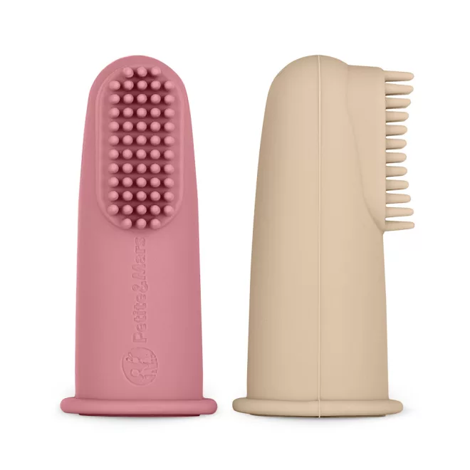 Petite & Mars Rose & Sand BPA Mentes Szilikon Ujjra Húzható Fogkefe szett 2db (Újszülött Kortól)