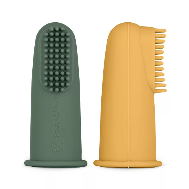 Petite & Mars Ochre & Green BPA Mentes Szilikon Ujjra Húzható Fogkefe szett 2db (Újszülött Kortól)