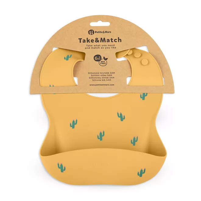 Petite & Mars Szilikon Előke BPA Mentes Take & Match Ochre Cacti 6 Hónapos Kortól