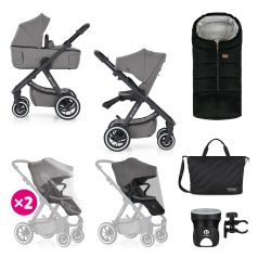   Petite & Mars Kombinált Babakocsi ICON 2in1 Dove Grey xxL AIR - Extra Tágas, Légáteresztő és Könnyű Babakocsi Újszülöttkortól